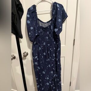 Navy Blue Floral Smocked Romper NWoT